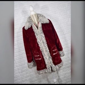 {vintage 60s/70s} Burgundy Velvet Coat w/Faux Fur